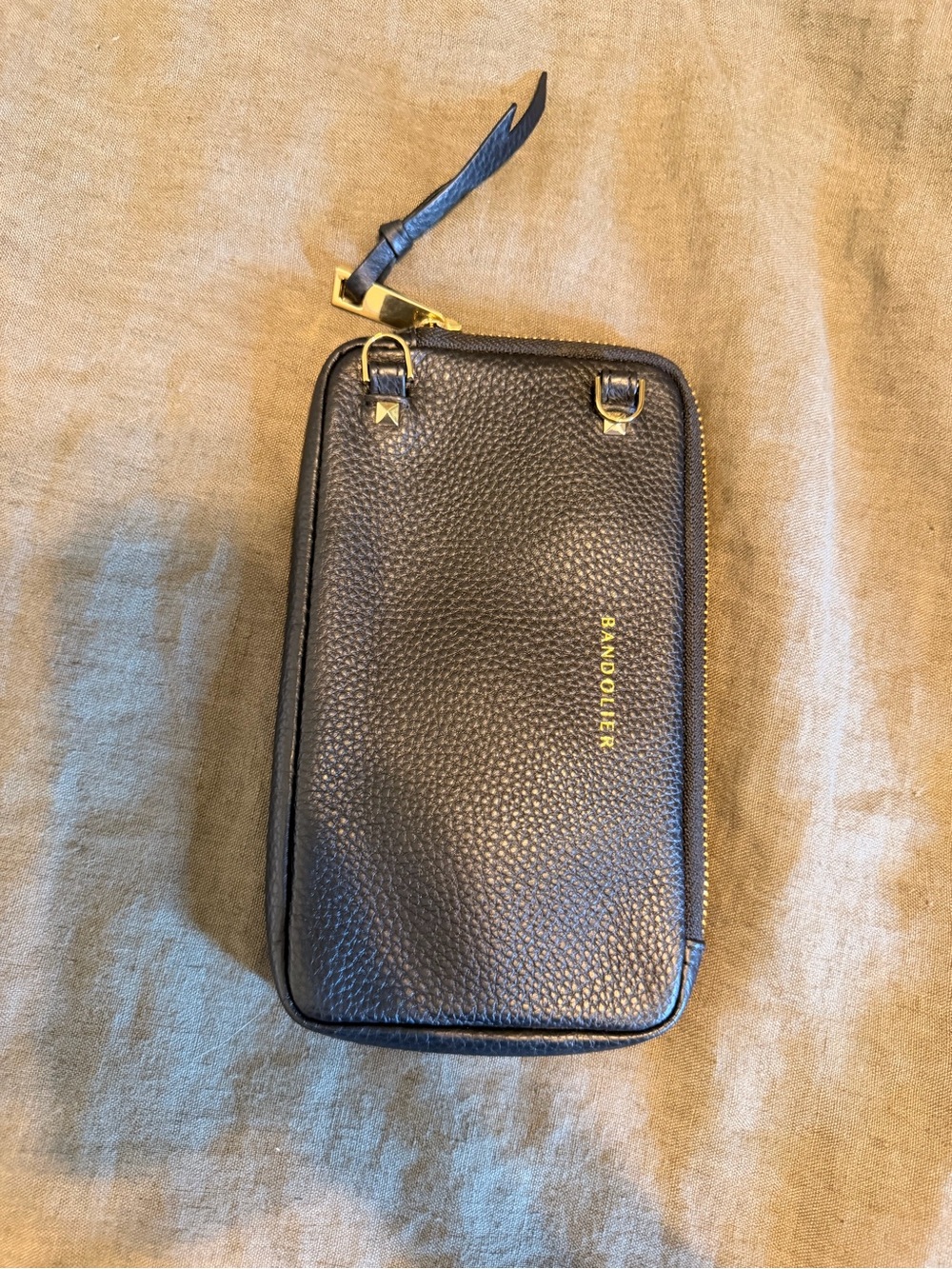Bandolier Black Pebbled Leather Phone Crossbody Wallet Attachment